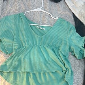 Green V-Neck Women's Top